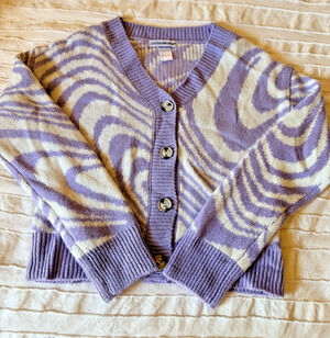 Cotton Emporium Womens S Purple Swirl Cardigan Y2K Psychedelic Cropped Sweater